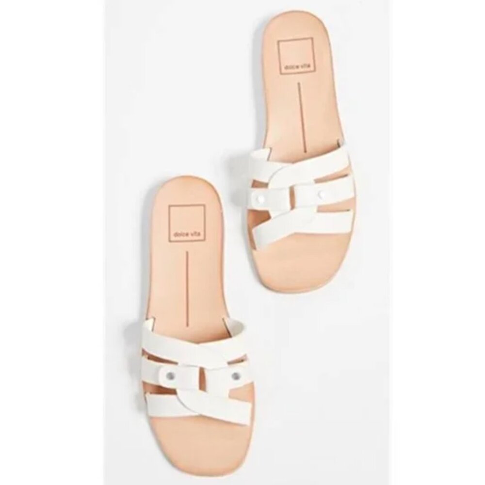 Dolce Vita White Leather Slide Sandals